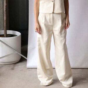 Loulou Studio Cream Wide-Leg Trousers